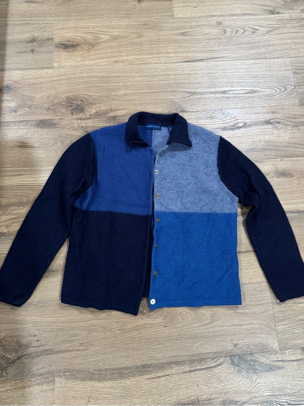 Karen Scott 100% Wool Colorblock Button-Front Cardigan
